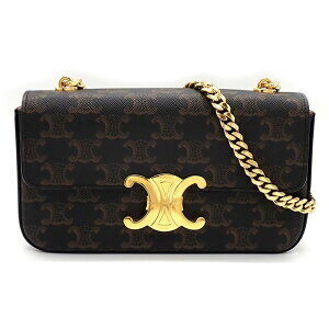 Celine Claude Chain Shoulder Bag Tan Triomphe Canvas